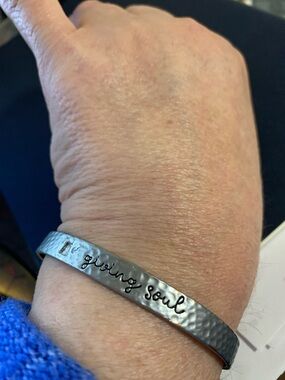 Hand Stamped Hammered Silver Bracelet "Giving Soul"